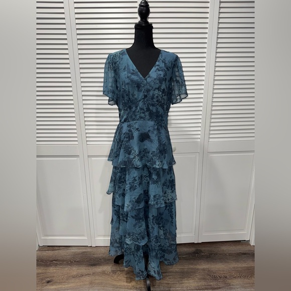 NWT 💙 ADOR Navy Floral Chiffon Elastic Waist Dress #15814645 Size Large - Picture 6 of 15